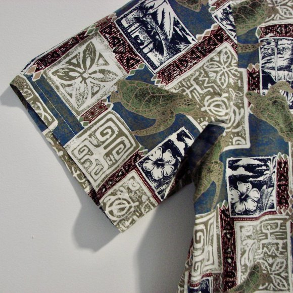 Hawaiian Short Sleeve Shirt Turtles Palm Trees Blue Green Made in Hawaii Size XL - Picture 8 of 12